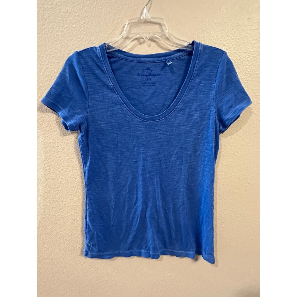 Tommy Bahama Blue Cotton T-Shirt V-Neck Short Sleeve Casual Top Small